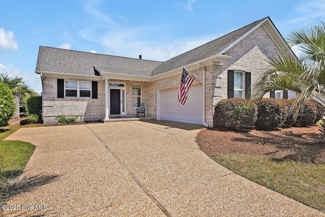 1008 Garden Club Way, Leland, NC 28451 - ranch-style house featuring a garage, driveway, roof with shingles, and brick siding