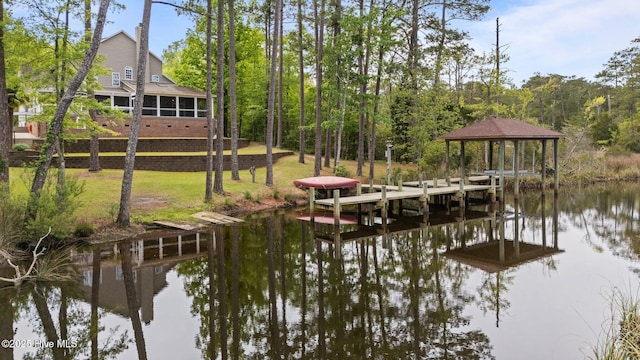 dock area with a water view