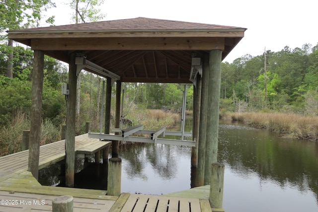 view of dock with a water view