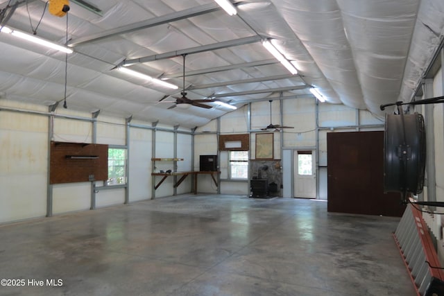 garage featuring a ceiling fan