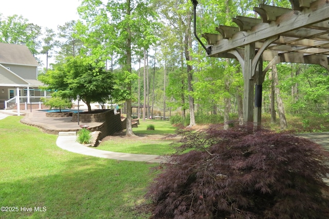 view of yard featuring a patio and an outdoor pool
