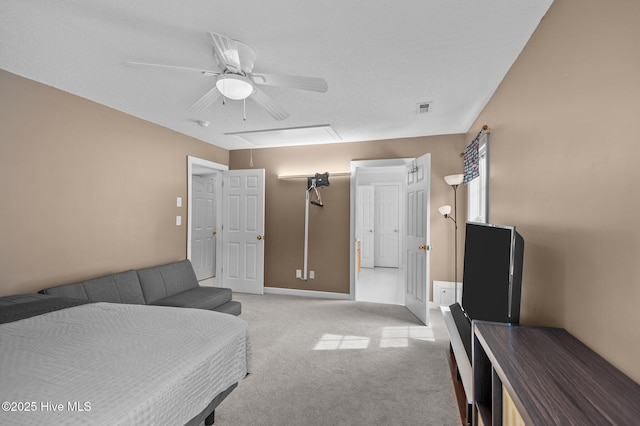 1114 Stone Creek Dr, Greenville, NC 27858 - bedroom featuring attic access, light carpet, a ceiling fan, and baseboards