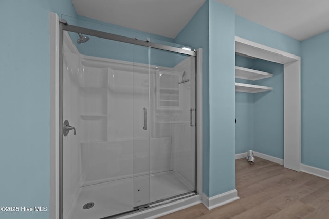 9952 US Highway 17 S, Vanceboro, NC 28586 - full bath featuring baseboards, wood finished floors, and a shower stall