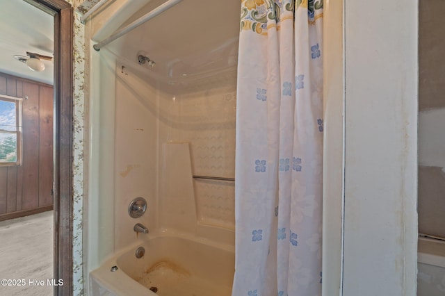 9952 US Highway 17 S, Vanceboro, NC 28586 - bathroom with wood walls and shower / tub combo