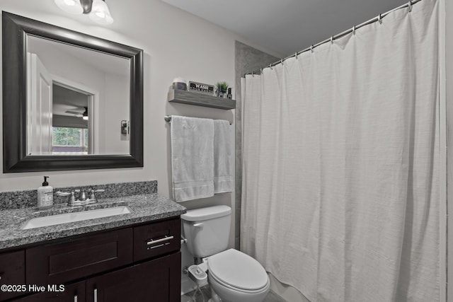 full bath featuring vanity, toilet, and a shower with curtain