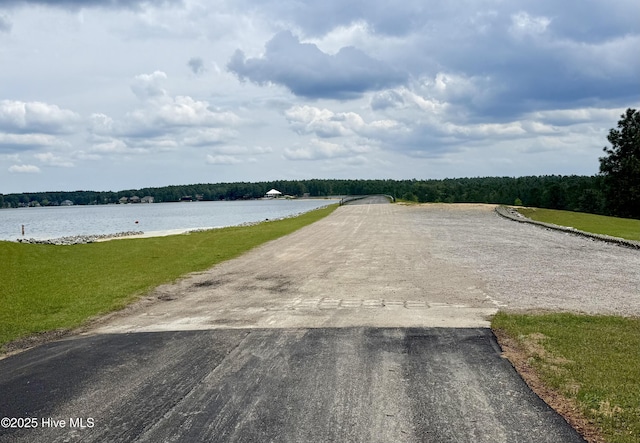 view of road with a water view