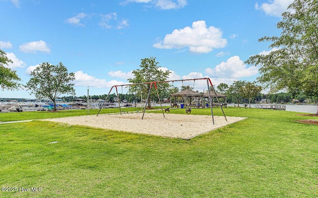 view of play area with a yard