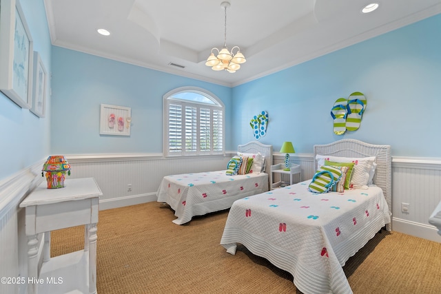 107 Waterway Crossing Ct, Little River, SC 29566 - carpeted bedroom featuring a chandelier, wainscoting, ornamental molding, and recessed lighting