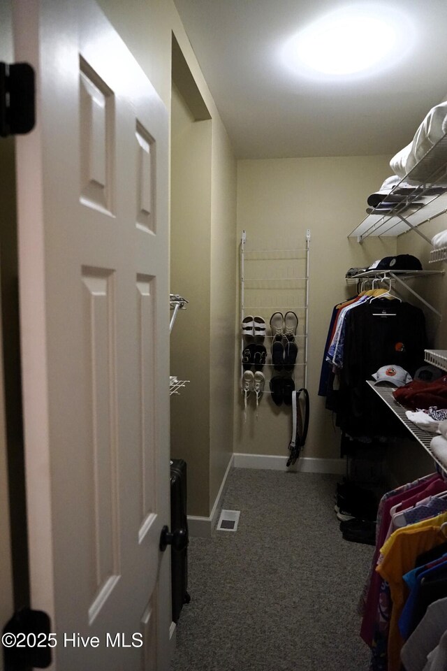 walk in closet featuring visible vents and carpet flooring