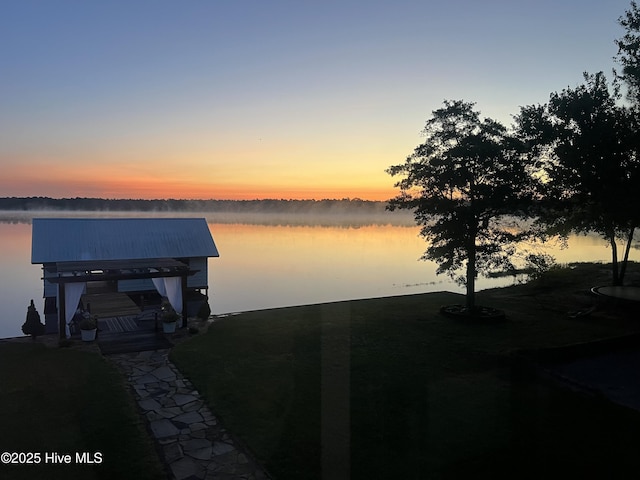 753 S Horsepen Dr, Harrells, NC 28444 - view of dock featuring boat lift and a water view