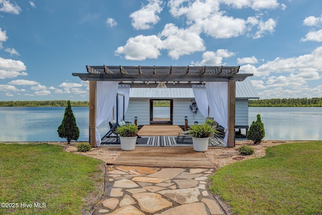 753 S Horsepen Dr, Harrells, NC 28444 - exterior space with a yard, a pergola, and a water view