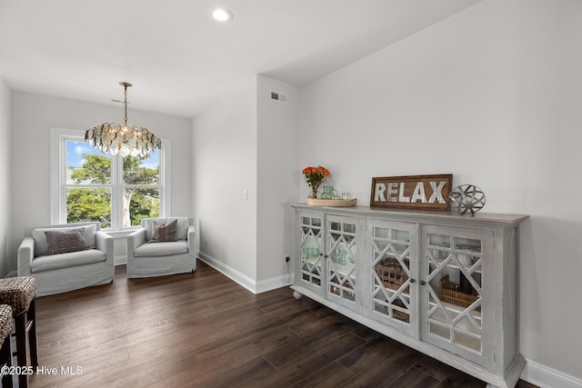 768 S Lumina Ave, Wrightsville Beach, NC 28480 - living area with a chandelier, baseboards, dark wood-style flooring, and recessed lighting