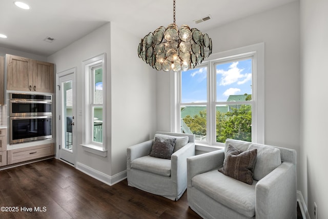 768 S Lumina Ave, Wrightsville Beach, NC 28480 - living area with recessed lighting, dark wood-style flooring, baseboards, and a chandelier