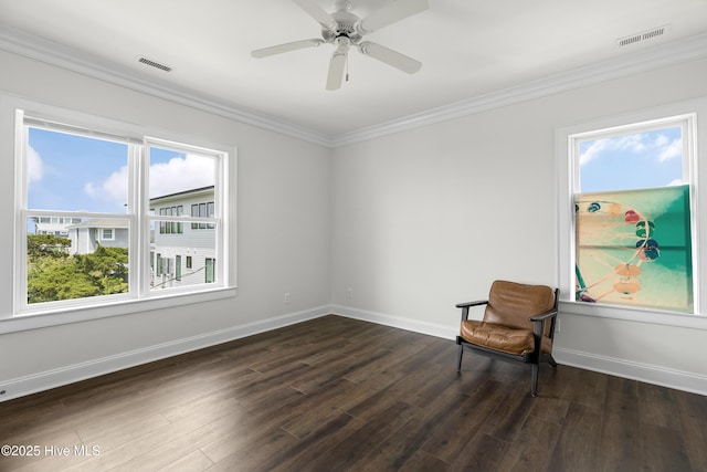 768 S Lumina Ave, Wrightsville Beach, NC 28480 - unfurnished room with dark wood-style flooring, crown molding, baseboards, and ceiling fan