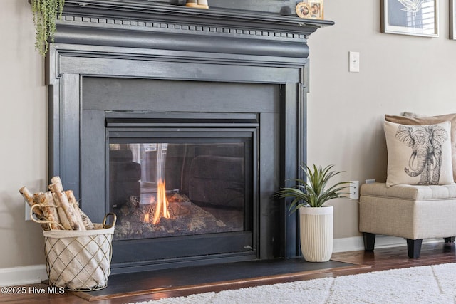 7408 Darius Dr, Wilmington, NC 28411 - detailed view of a glass covered fireplace, baseboards, and wood finished floors