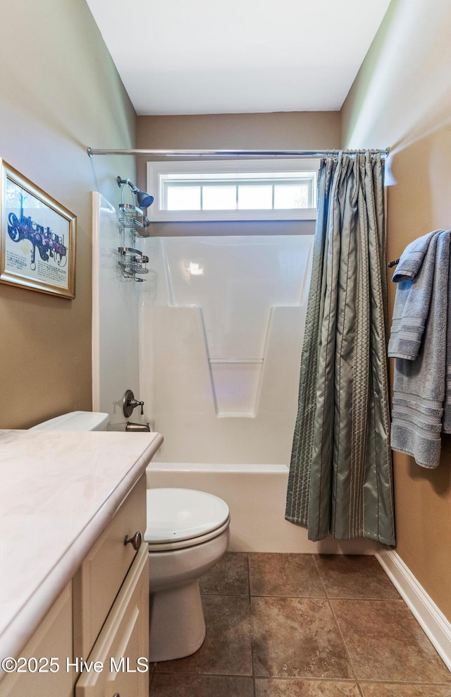 3603 Seafoam Ct, New Bern, NC 28562 - bathroom with shower / tub combo, toilet, vanity, and baseboards