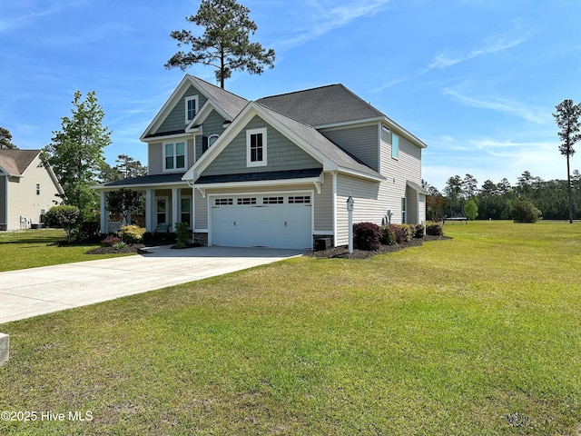 204 Liana Pl, Hubert, NC 28539 - craftsman-style house with driveway, a front yard, stone siding, and an attached garage