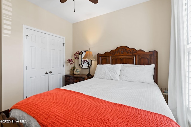 7610 High Market St Unit 3, Sunset Beach, NC 28468 - bedroom featuring a closet and ceiling fan
