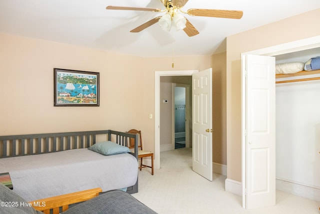 505 N Broad St, Edenton, NC 27932 - bedroom with light colored carpet, a ceiling fan, and baseboards