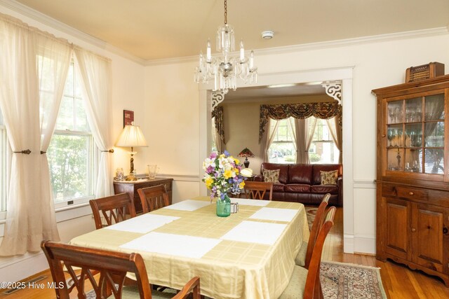 505 N Broad St, Edenton, NC 27932 - dining space featuring a chandelier, wood finished floors, and crown molding