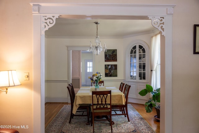 505 N Broad St, Edenton, NC 27932 - dining space featuring a chandelier, wood finished floors, and ornamental molding