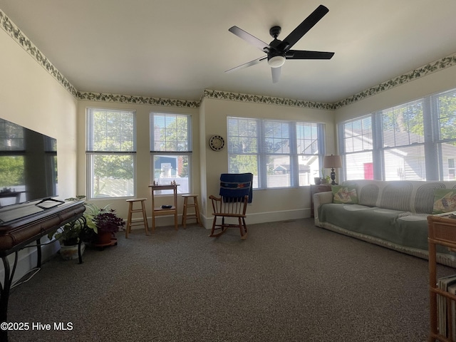 505 N Broad St, Edenton, NC 27932 - carpeted living area featuring plenty of natural light, ceiling fan, and baseboards
