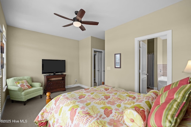 bedroom with a ceiling fan and carpet floors