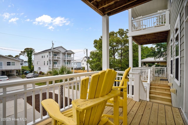 deck with a residential view