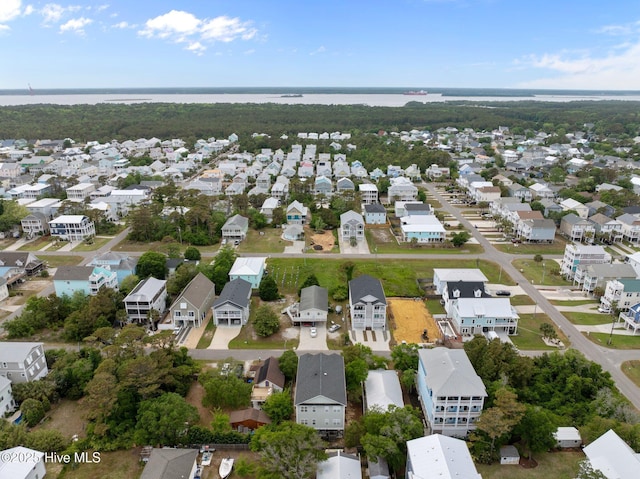 bird's eye view with a water view and a residential view