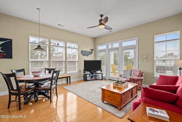 living area with visible vents, plenty of natural light, and light wood-style flooring