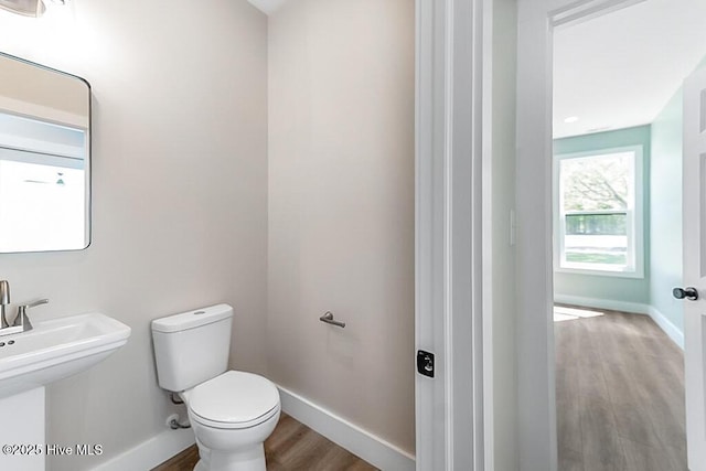 1104 Soundside Rd, Edenton, NC 27932 - bathroom featuring toilet, wood finished floors, baseboards, and a sink