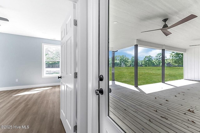 1104 Soundside Rd, Edenton, NC 27932 - entryway with baseboards, a ceiling fan, and wood finished floors