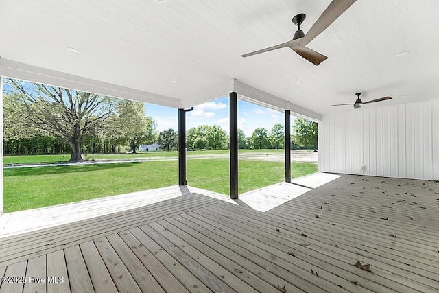 1104 Soundside Rd, Edenton, NC 27932 - deck featuring a ceiling fan and a lawn