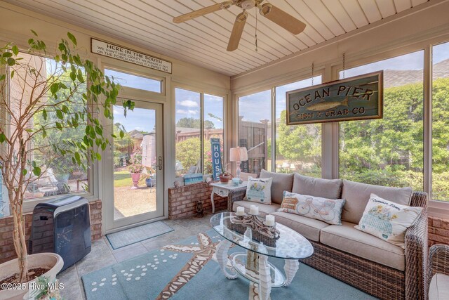 1105 Avebury Ct, Leland, NC 28479 - sunroom / solarium with ceiling fan, outdoor lounge area, and wood ceiling