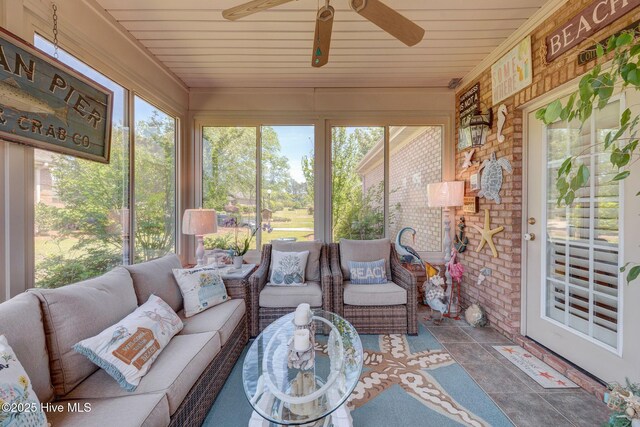 1105 Avebury Ct, Leland, NC 28479 - sunroom / solarium featuring ceiling fan and outdoor lounge area