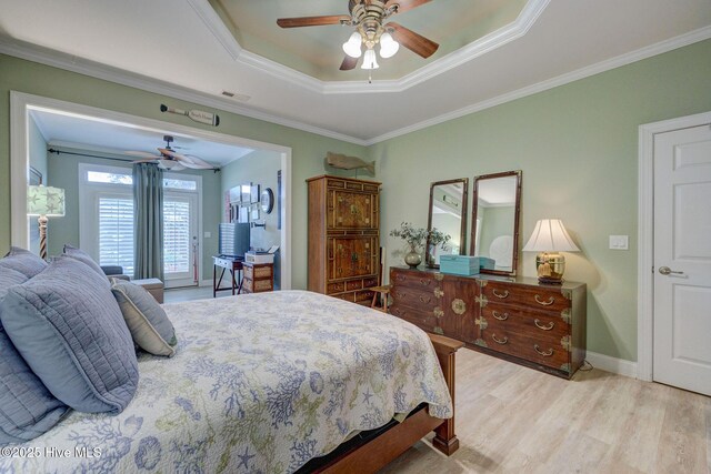 1105 Avebury Ct, Leland, NC 28479 - bedroom with crown molding, visible vents, wood finished floors, and a raised ceiling