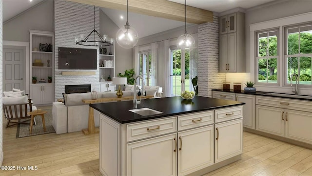 473 White Heron Ct SW, Sunset Beach, NC 28468 - kitchen featuring dark countertops, light wood-style floors, and a sink