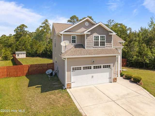 110 Costa Ct, Sneads Ferry, NC 28460 - view of front facade with concrete driveway, an attached garage, a shingled roof, and central air condition unit