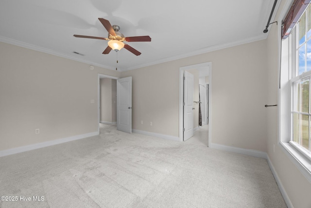 110 Costa Ct, Sneads Ferry, NC 28460 - unfurnished bedroom featuring light colored carpet, ornamental molding, multiple windows, and baseboards