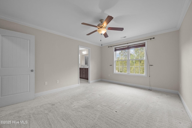 110 Costa Ct, Sneads Ferry, NC 28460 - spare room with a ceiling fan, light colored carpet, baseboards, and ornamental molding