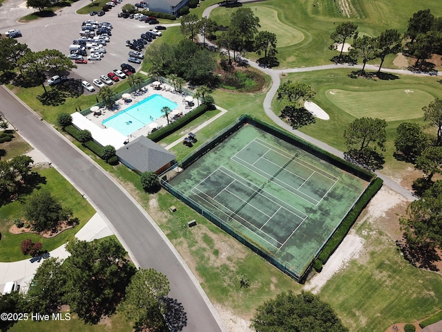 aerial view featuring view of golf course