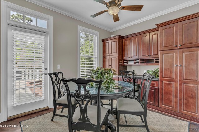 104 River Ct, Wilmington, NC 28412 - dining area with ceiling fan, healthy amount of natural light, and crown molding