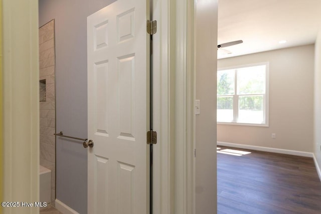 1102 Soundside Rd, Edenton, NC 27932 - hall with baseboards and dark wood finished floors