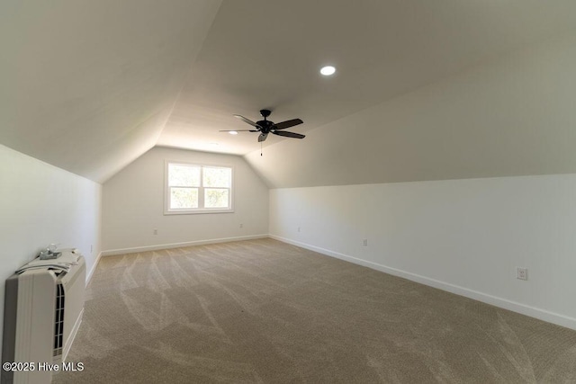 1102 Soundside Rd, Edenton, NC 27932 - additional living space with vaulted ceiling, light colored carpet, baseboards, a ceiling fan, and heating unit
