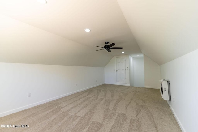 1102 Soundside Rd, Edenton, NC 27932 - bonus room with lofted ceiling, light carpet, a ceiling fan, heating unit, and baseboards