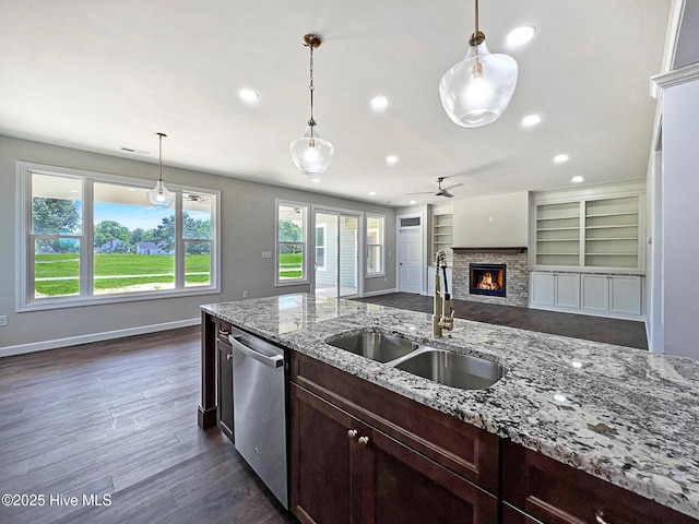 1102 Soundside Rd, Edenton, NC 27932 - kitchen with a sink, dishwasher, baseboards, healthy amount of natural light, and recessed lighting