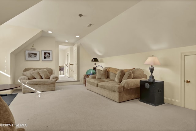 7102 Saybrook Dr, Wilmington, NC 28405 - living area with carpet, lofted ceiling, and recessed lighting