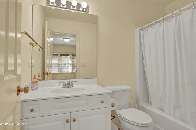 7102 Saybrook Dr, Wilmington, NC 28405 - bathroom featuring toilet, vanity, and shower / bathtub combination with curtain