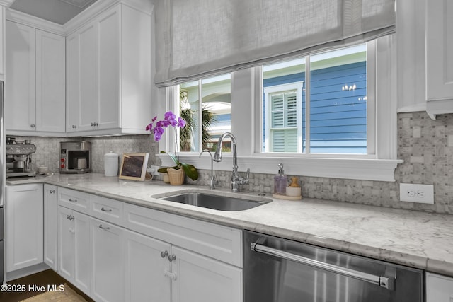 6221 Chalfont Cir, Wilmington, NC 28405 - kitchen with a sink, dishwasher, white cabinets, and tasteful backsplash