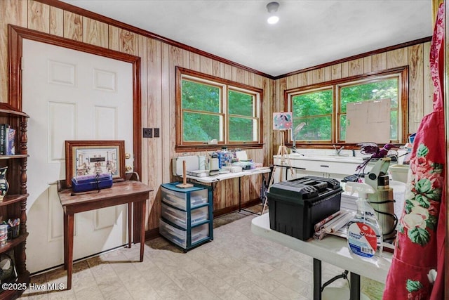 720 Swains Mill Rd, Harrellsville, NC 27942 - home office featuring crown molding, healthy amount of natural light, and light flooring
